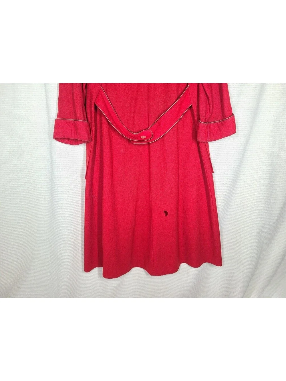 1950s Royal Robe 100% Wool Red Belt Back Satin Piping Housecoat Mens Unisex